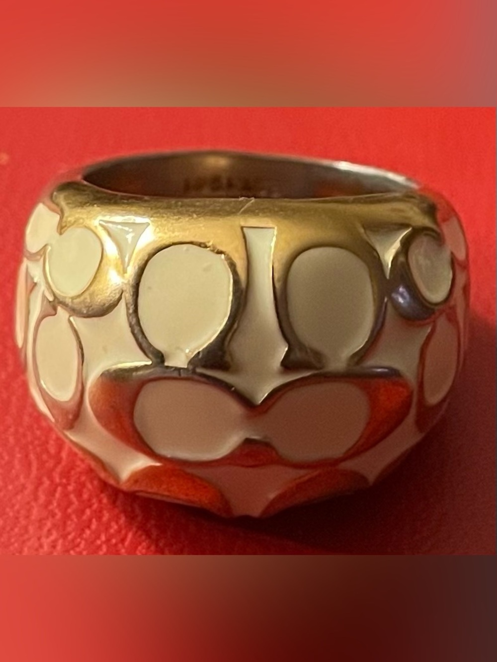 Coach Silver-Tone White Enamel Dome Ring